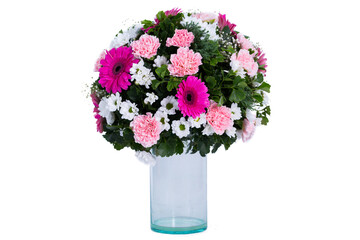 Flower vase of gerbera in white background