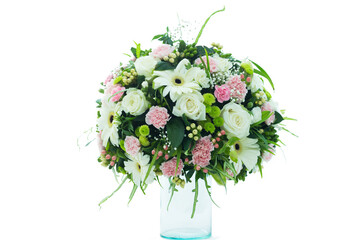 Vase of many flower  in white background