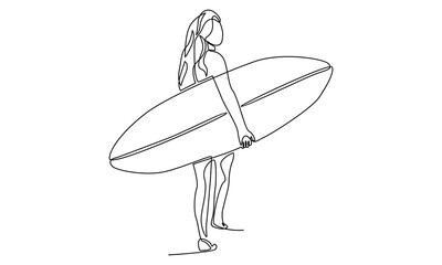 Continuous line of woman holding surfboard