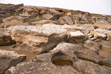 Beautiful rocky boulders by the sea.