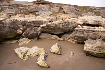 Beautiful rocky boulders by the sea.