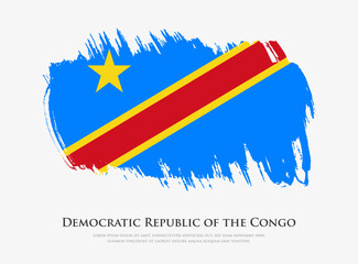 Creative textured flag of Democratic Republic of the Congo with brush strokes vector illustration