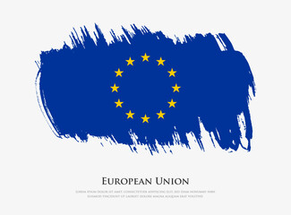 Creative textured flag of European Union with brush strokes vector illustration