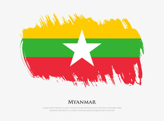 Creative textured flag of Myanmar with brush strokes vector illustration