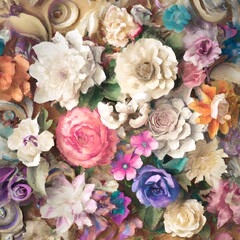 Obraz na płótnie Canvas Elegant floral background in Baroque style. Retro decorative flower art design. Digital illustration