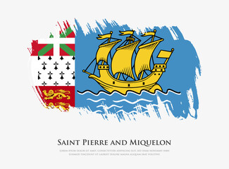 Creative textured flag of Saint Pierre and Miquelon with brush strokes vector illustration