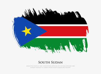 Creative textured flag of South Sudan with brush strokes vector illustration