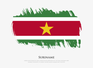 Creative textured flag of Suriname with brush strokes vector illustration