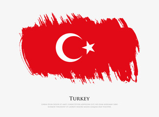 Creative textured flag of Turkey with brush strokes vector illustration