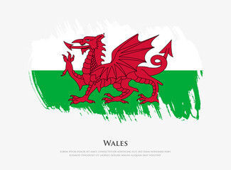 Creative textured flag of Wales with brush strokes vector illustration