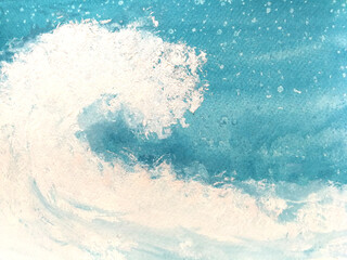 Obraz na płótnie Canvas watercolor painting tsunami wave landscape on paper. 