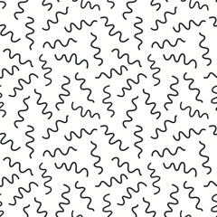 Abstract squiggle pattern background. Fun vector seamless repeat of hand drawn wavy lines in black and white. 