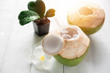 coconut juice . Fresh coconut water, young coconut drink.
