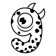9.Funny Monsters Colorful Numbers, Cute Fantasy Aliens in the Shape of Numerals. Cartoon numbers from 0 to 9 icons are made in the form of human figures with big eyes and face. Arabic numerals. Vector