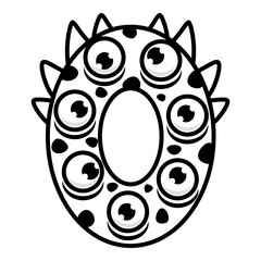 0.Funny Monsters Colorful Numbers, Cute Fantasy Aliens in the Shape of Numerals. Cartoon numbers from 0 to 9 icons are made in the form of human figures with big eyes and face. Arabic numerals. Vector