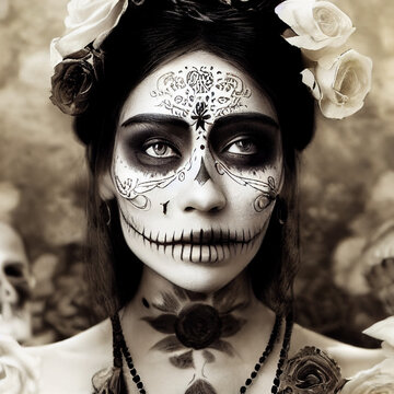 Ai enhanced digital art  Carnival mask series, calavera carnival mask, dia de los muertos
