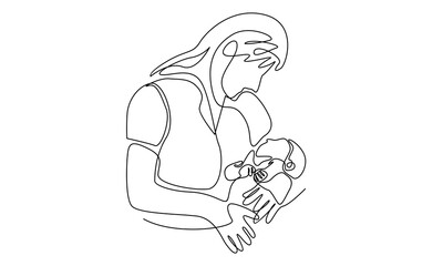 Continuous line of woman hold her baby. Happy Mother day 