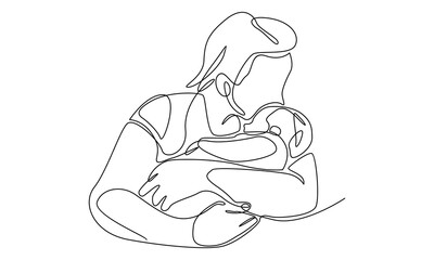 Continuous line of woman hold her baby. Happy Mother day 