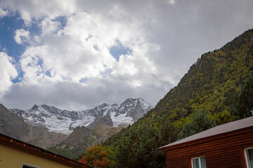 View of the Tana Glacier in the Caucasus Mountains. North Ossetia.