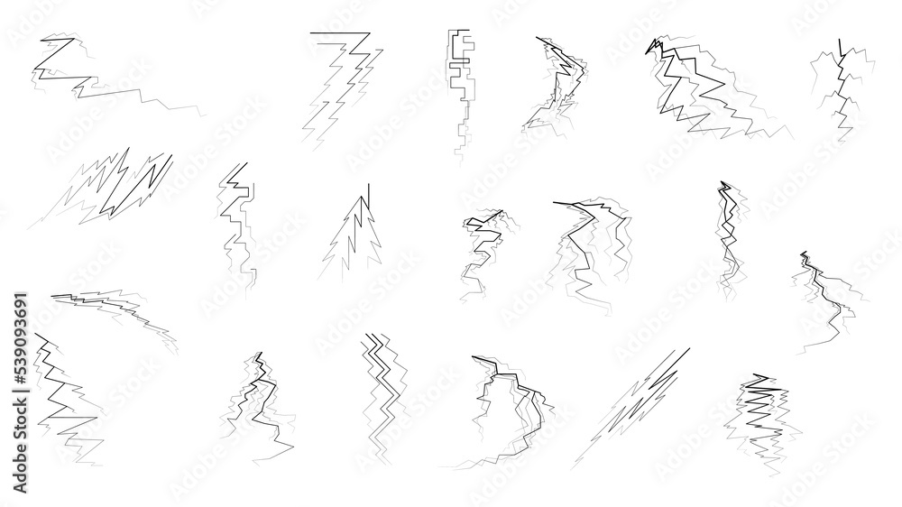 Poster big set black outline simple line abstract collection lightning thunderstorm abackground light and s