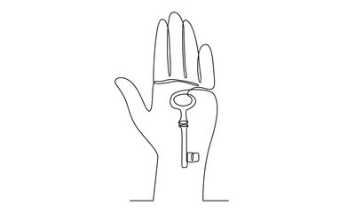 Continuous line of hand holding the keys