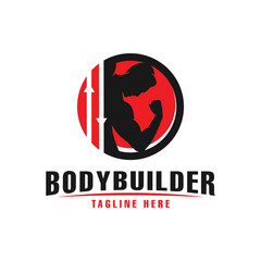 bodybuilder sports shield logo design