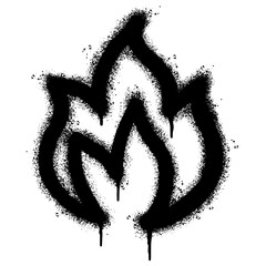 Spray Painted Graffiti Fire flame icon Sprayed isolated with a white background. graffiti Fire flame icon with over spray in black over white. Vector illustration. - obrazy, fototapety, plakaty