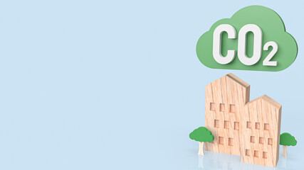 home wood and green cloud for co2 concept 3d rendering