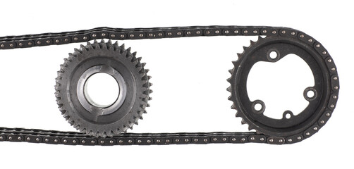 mechanical gears from with a chain isolated on a white background