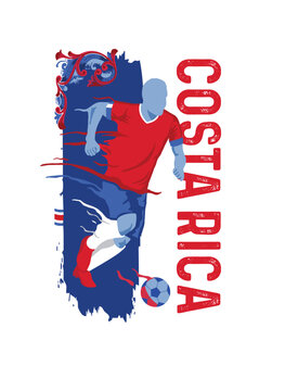 VECTORS. Editable poster for the Costa Rica football team, soccer player, uniform, flag