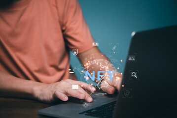 NFT token in blockchain technology, A non-fungible token is a special type of cryptographic token which represents something unique, blockchain marketplace, intellectual property.