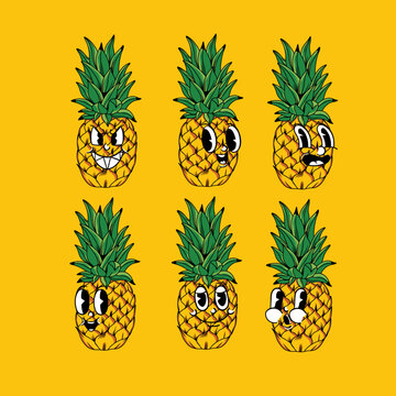 Pineapple emotion icon set vector