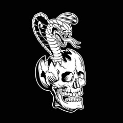Traditional tattoo snake and skull black and white