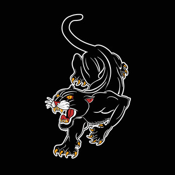 Traditional panther tattoo illustration roar