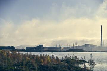 Industrial landscape with heavy pollution produced by a large factory.