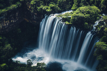 Beautiful waterfall , Landscape background, nature photo, drone view or bird view