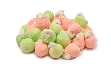 Marshmallow fruit candys isolated on white background.