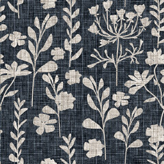 Seamless simple floral textured pattern. Beige flowers on a dark gray background . 