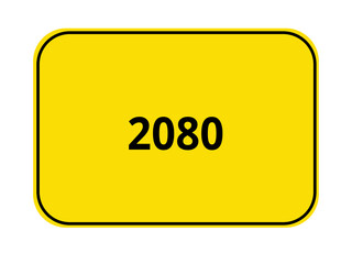 gelbes Ortseingangsschild - Jahr 2080