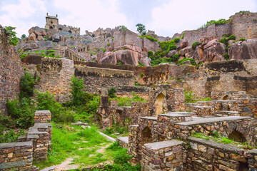 Ruins of the Golconda Fort, Hyderabad District, Telangana, India.