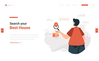 A man search house for best residential illustration on web banner