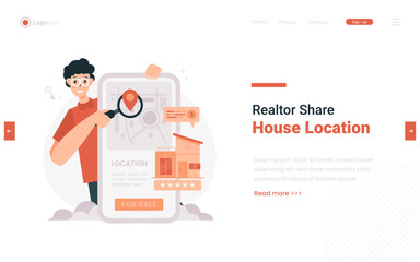 Fototapeta na wymiar Realtor share house location illustration on web banner