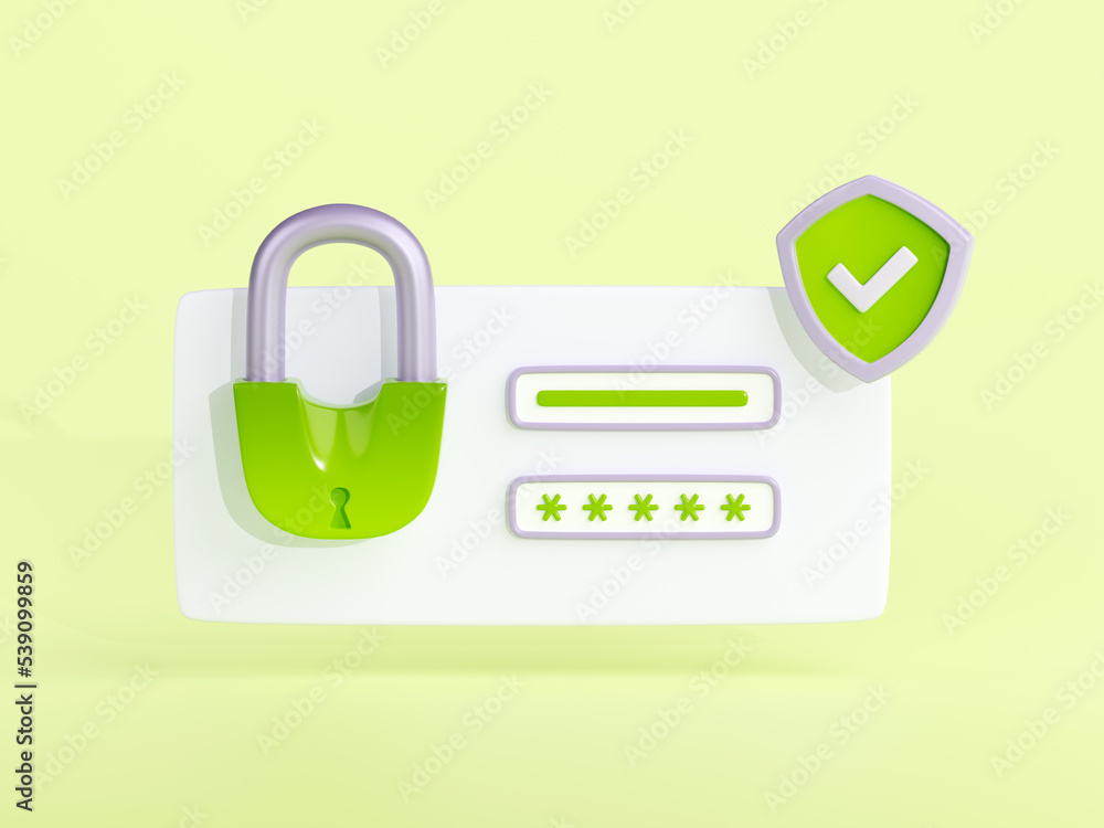 Poster concept of privacy protection, computer or phone access security. account verification system with l