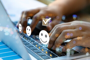 Consumer online review concepts with bubble people review comments and rating or feedback for...