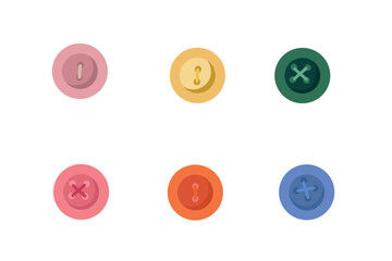 A set of 6 multi-colored buttons for clothes. Vector illustration on a white background