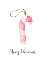 Watercolor Christmas bell with bow. Hand painted New Year decor isolated on white background. Holiday illustration for design, print, fabric or background. - 539102497