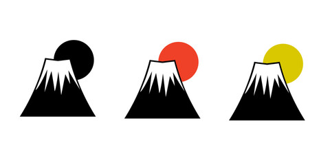 富士山　山　日の出　版画風