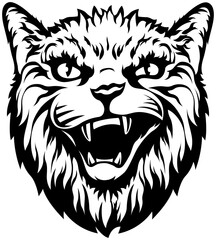 Fototapeta premium Evil cat. Isolated illustration. Black color on white background image. Wild animal design and tattoo. 