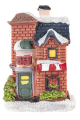 Cutout of an isolated generic no brand miniature house cottage with Christmas decoration and with the transparent png background	