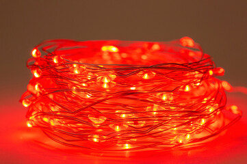  LED string lights. Party holiday christmas decoration lights. Close up christmas LED lighting